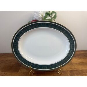 Royal Doulton Vanborough Fine Bone China Oval Serving Platter Green Gold England